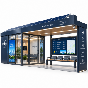 Outdoor Enclosed Smart Bus Shelter with Solar Power USB Charging and LED Advertising Light Box