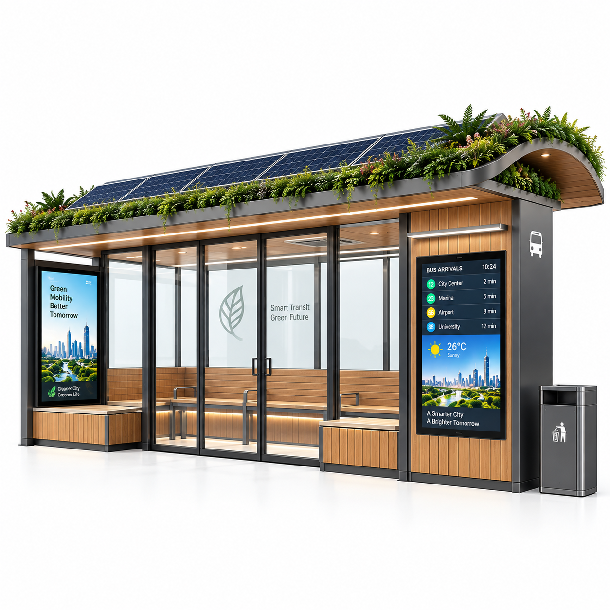 Waterproof Enclosed Bus Shelter with Tempered Glass Panels and LED Lighting for Public Transport Stations Featured Image
