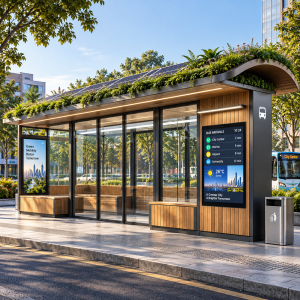 Waterproof Enclosed Bus Shelter with Tempered Glass Panels and LED Lighting for Public Transport Stations