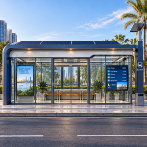 Outdoor Enclosed Bus Shelter with Sunshade Canopy and Air Conditioning Corrosion-resistant for Passenger Waiting Areas