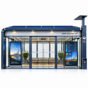 Outdoor Enclosed Bus Shelter with Sunshade Canopy and Air Conditioning Corrosion-resistant for Passenger Waiting Areas