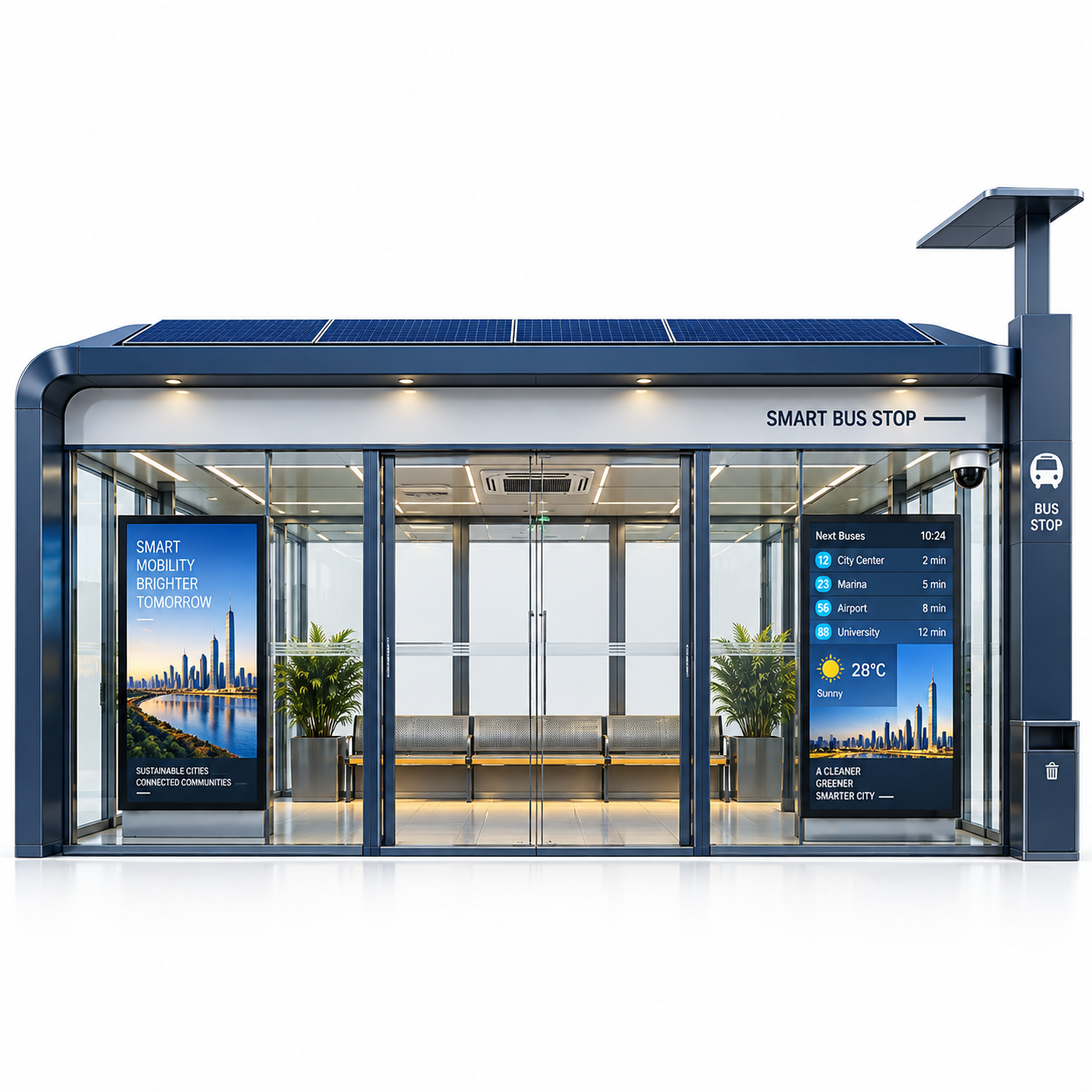 Outdoor Enclosed Bus Shelter with Sunshade Canopy and Air Conditioning Corrosion-resistant for Passenger Waiting Areas Featured Image