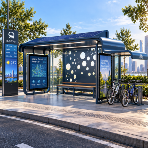 Aluminum Alloy Solar Powered Bus Shelter with Digital Display and Wireless Charging for Smart City Projects