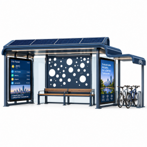 Aluminum Alloy Solar Powered Bus Shelter with Digital Display and Wireless Charging for Smart City Projects