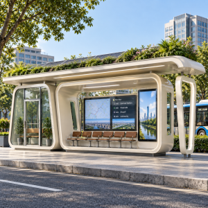 Modular & Customizable Solar-Powered Outdoor Bus Shelter with LED Lighting WiFi and Wireless Charging