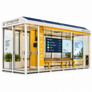 Modern Enclosed Outdoor Bus Shelter with LED Lighting Custom Sizes & Colors Durable Steel Frame and Smart Functions