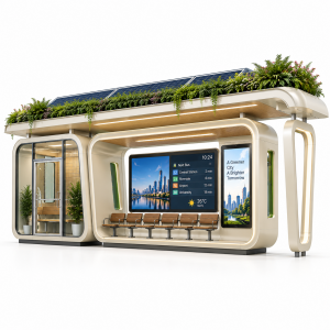 Modular & Customizable Solar-Powered Outdoor Bus Shelter with LED Lighting WiFi and Wireless Charging