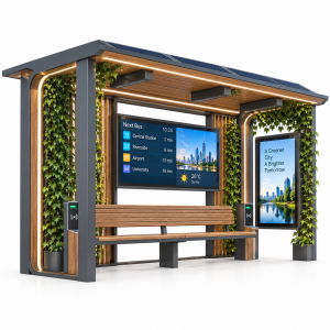 Modern Solar Bus Shelter with Digital Display USB Charging and Cloud Software LED Advertising Light Box