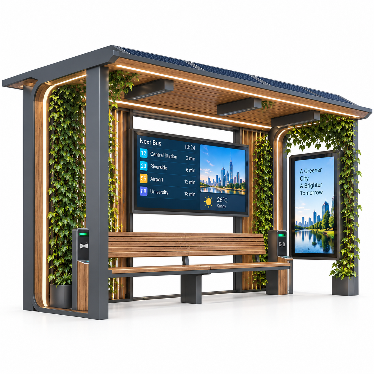 Modern Solar Bus Shelter with Digital Display USB Charging and Cloud Software LED Advertising Light Box Featured Image