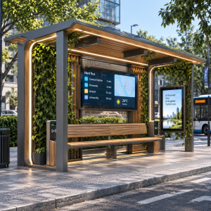 Modern Solar Bus Shelter with Digital Display USB Charging and Cloud Software LED Advertising Light Box