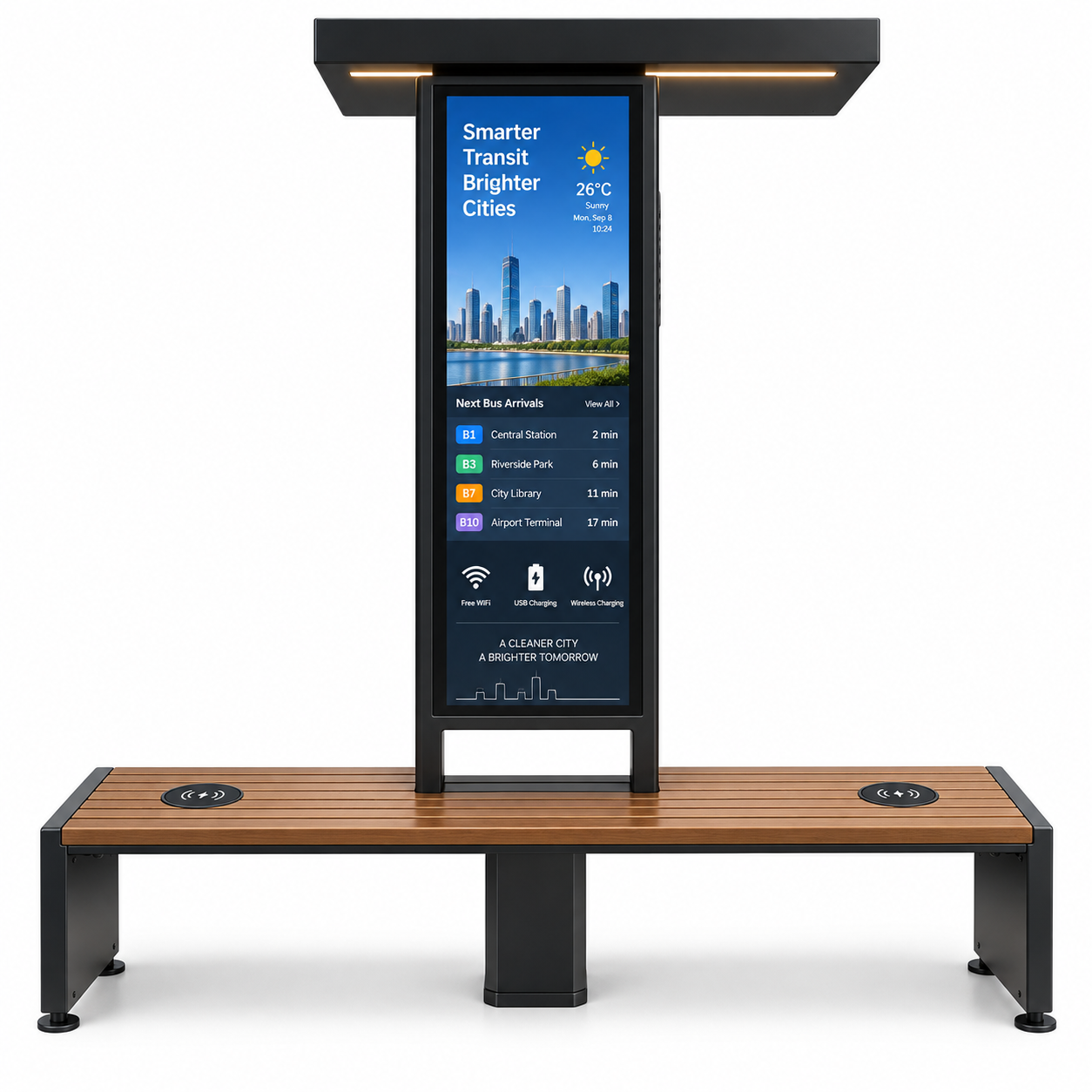 Low-Maintenance Solar Smart Bench with LED Lighting and Integrated Charging Functions Modern Design GTFS Support Featured Image