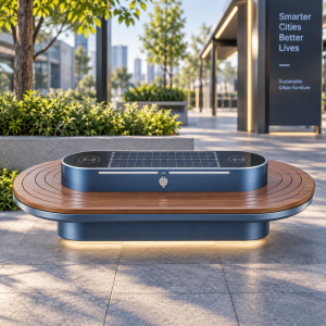 Durable WaterProof Smart City Bench with Solar Energy LED Lighting and USB & Wireless Charging