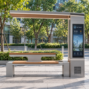Modern Solar Smart Bench for Urban Parks and Recreational Areas with GTFS Support and Cloud Software