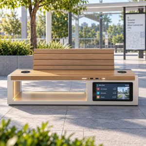 Energy-Efficient Smart Street Bench with Solar Panel and USB Charging Ports Park and Public-Space Titles