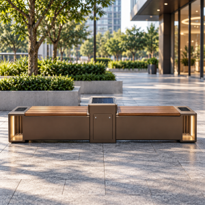 Durable Galvanized Steel Smart Park Bench Manufacturer with Waterproof USB and Wireless Charging