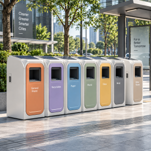 Touchless Smart Garbage Can with Automatic Motion Sensor Lid and Waterproof Housing for Public Parks and City Streets