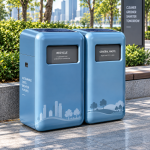 Solar Powered Smart Trash Can with Automatic Waste Compaction and Fill Level Monitoring for Municipal Streets and Parks