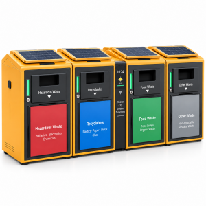 Custom IP65 Waterproof Solar Powered Compactor Smart Outdoor Trash Can Heavy Duty Municipal Street Litter Bin for Smart City