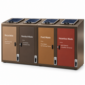 Modern Solar Powered Smart Street Litter Bin with LED Advertising Light Box Waterproof Outdoor Public Waste Compactor Can