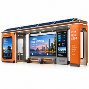 Custom IP65 High Temperature Resistant Bus Stop Steel Structure Air Conditioned Bus Shelter Smart Bus Shelter