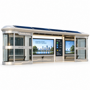 Waterproof Solar Powered Bus Shelter Galvanized Steel Smart Bus Stop Off Grid Solar Bus Stop for City Public Transit Hub