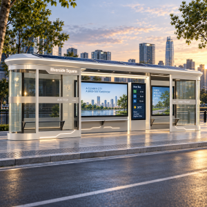 Waterproof Solar Powered Bus Shelter Galvanized Steel Smart Bus Stop Off Grid Solar Bus Stop for City Public Transit Hub