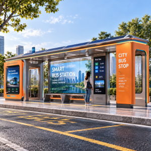 Custom IP65 High Temperature Resistant Bus Stop Steel Structure Air Conditioned Bus Shelter Smart Bus Shelter