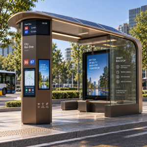 Eco Friendly Off Grid Solar Bus Stop Modular Stainless Steel Solar Powered Bus Shelter Modern Smart Bus Stop with USB Port