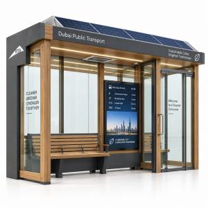 Modern Enclosed Outdoor Bus Shelter with LED Lighting Custom Sizes & Colors Durable Steel Frame and Smart Functions