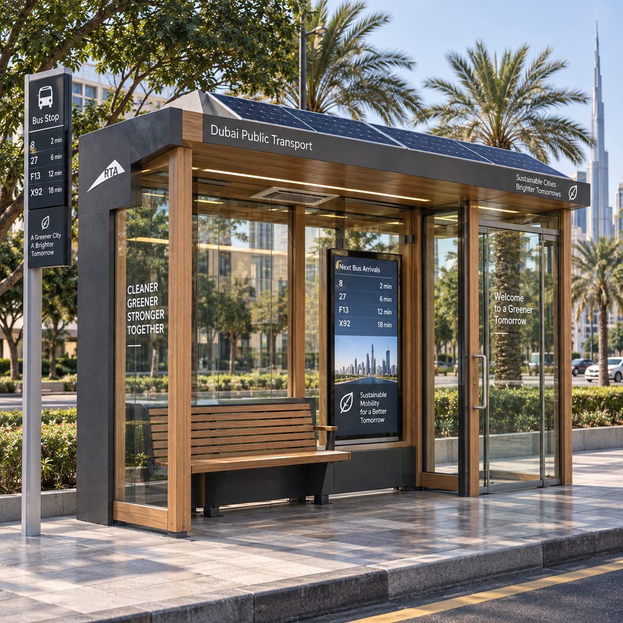 Modern Enclosed Outdoor Bus Shelter with LED Lighting Custom Sizes & Colors Durable Steel Frame and Smart Functions Featured Image