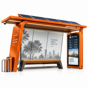 Aluminum Alloy Solar Powered Bus Shelter with Digital Display and Wireless Charging for Smart City Projects