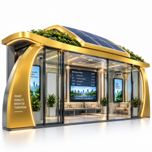 Outdoor Enclosed Bus Shelter with Sunshade Canopy and Air Conditioning Corrosion-resistant for Passenger Waiting Areas