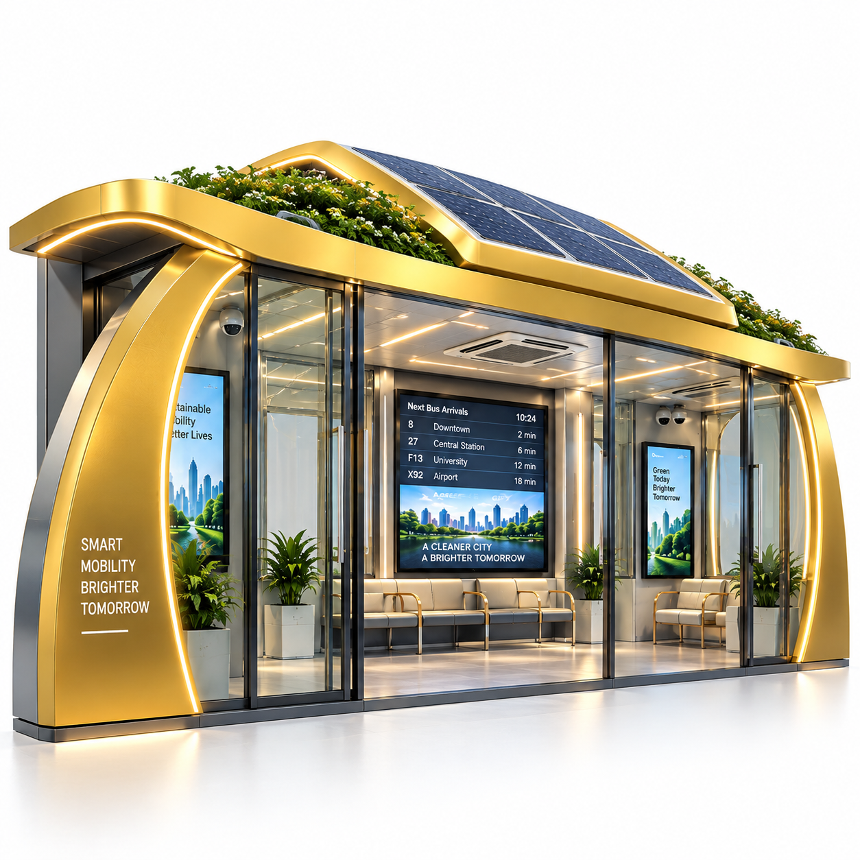 Outdoor Enclosed Bus Shelter with Sunshade Canopy and Air Conditioning Corrosion-resistant for Passenger Waiting Areas Featured Image