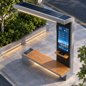 Commercial Solar Powered Smart Bench with Fast Wireless Charger and USB Charging Port for Public Square Plaza
