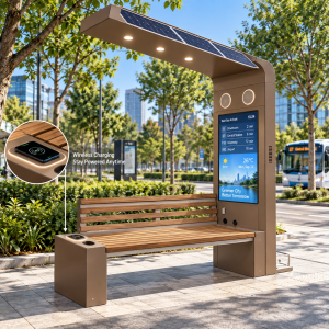 Outdoor Solar Powered Smart Bench with Wireless Phone Charger USB Port Modern Street Furniture for Public Park