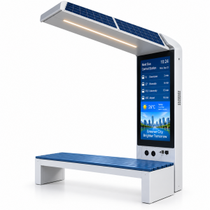 Smart Solar Bench Outdoor Seating with Qi Wireless Fast Phone Charger and Dual USB Ports for City Street Projects