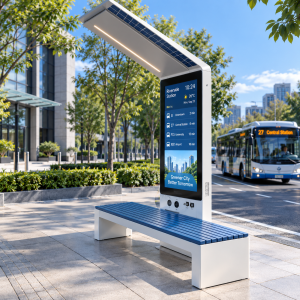 Smart Solar Bench Outdoor Seating with Qi Wireless Fast Phone Charger and Dual USB Ports for City Street Projects