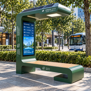 Modern Solar Powered Outdoor Bench with Fast Wireless Charging USB Station for Public Park Street Smart Furniture