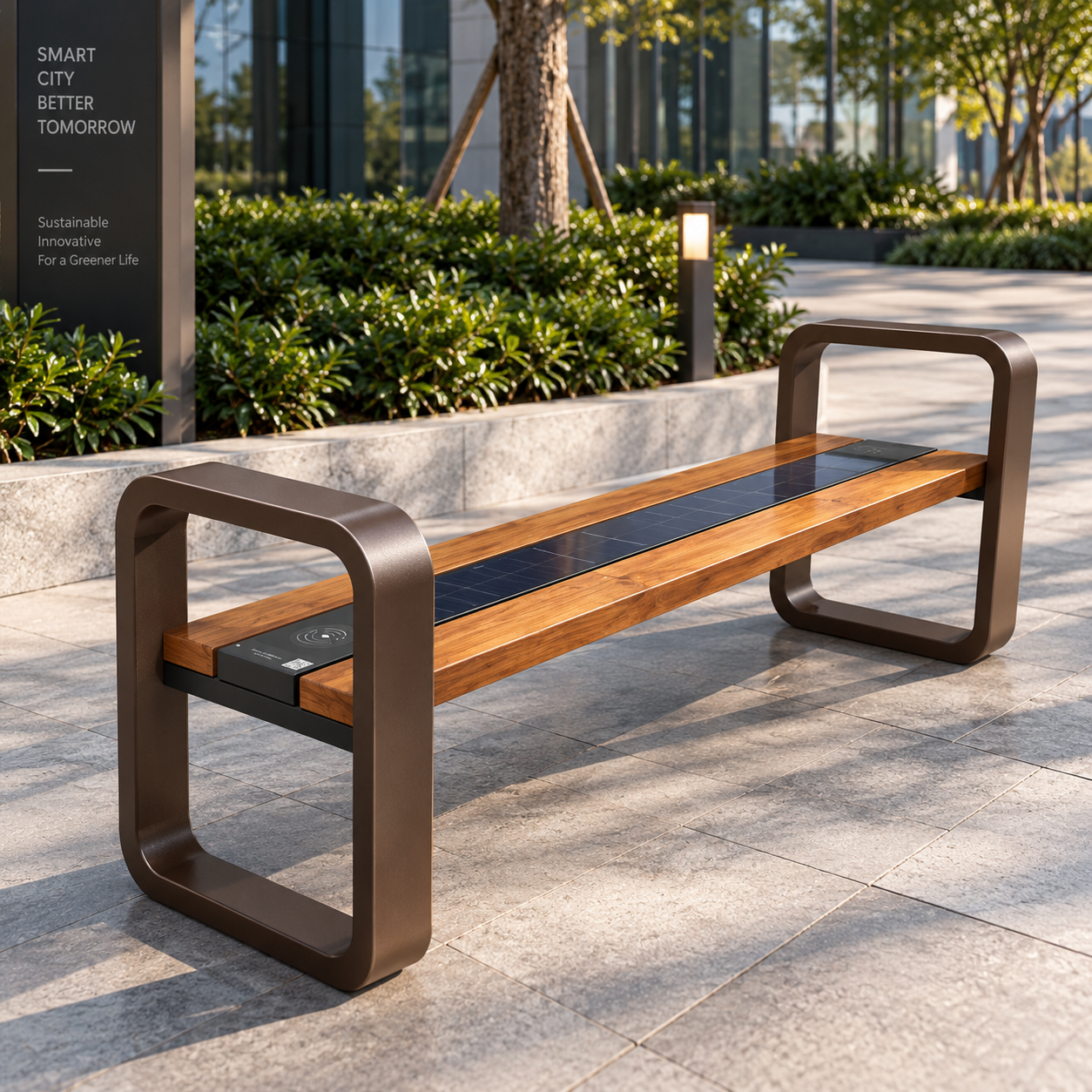 Intelligent Solar City Bench Outdoor Public Park Seating with WiFi Router Wireless Phone Charger and USB Hub Featured Image