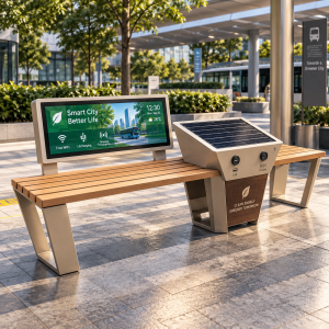Heavy Duty Waterproof IP65 Solar Smart Bench Anti Corrosion Steel Outdoor Park Seating for Harsh Climate Area