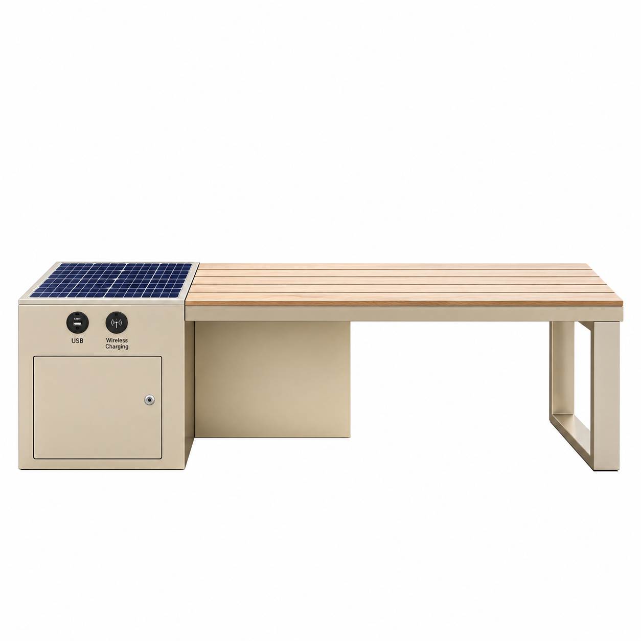 Weatherproof Solar Powered Smart Bench Anti Rust Galvanized Steel Outdoor Street Seating Wireless Phone Charger Featured Image