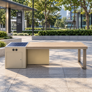 Weatherproof Solar Powered Smart Bench Anti Rust Galvanized Steel Outdoor Street Seating Wireless Phone Charger