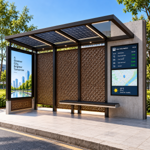Off Grid Solar Bus Stop Weatherproof Stainless Steel Solar Powered Bus Shelter Smart Bus Stop with LED Lighting System