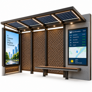 Off Grid Solar Bus Stop Weatherproof Stainless Steel Solar Powered Bus Shelter Smart Bus Stop with LED Lighting System