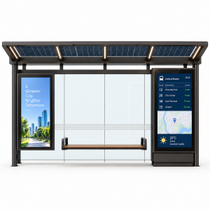 High Brightness Digital Signage Bus Stop Galvanized Steel Municipal Smart Bus Shelter with PIS Display and Route Map