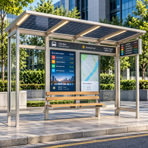Commercial Public Transit Shelter Aluminum Profile Bus Shelter with Advertising Light Box Modern Mupi Bus Stop Shelter City