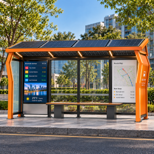 Smart City Solar Powered Bus Shelter Stainless Steel Bus Stop Canopy with Solar Panel Off Grid Solar Bus Stop for Suburb