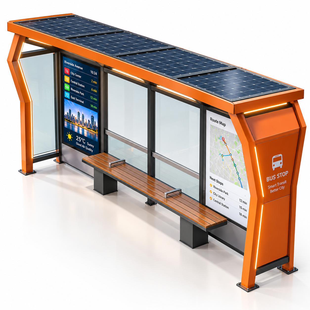 Smart City Solar Powered Bus Shelter Stainless Steel Bus Stop Canopy with Solar Panel Off Grid Solar Bus Stop for Suburb Featured Image