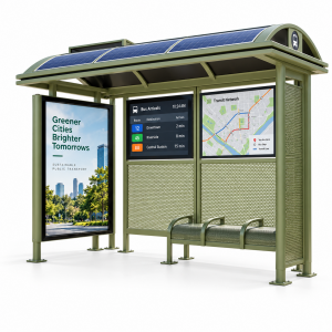 Modern Bus Shelter With LED Advertising Screen Vehicle Forecast Station System Smart Transit rest seat Wireless chargin