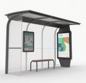 Customization Solar Power Smart Bus Shelter With cloud software Remote application LED Advertising Light Box Display